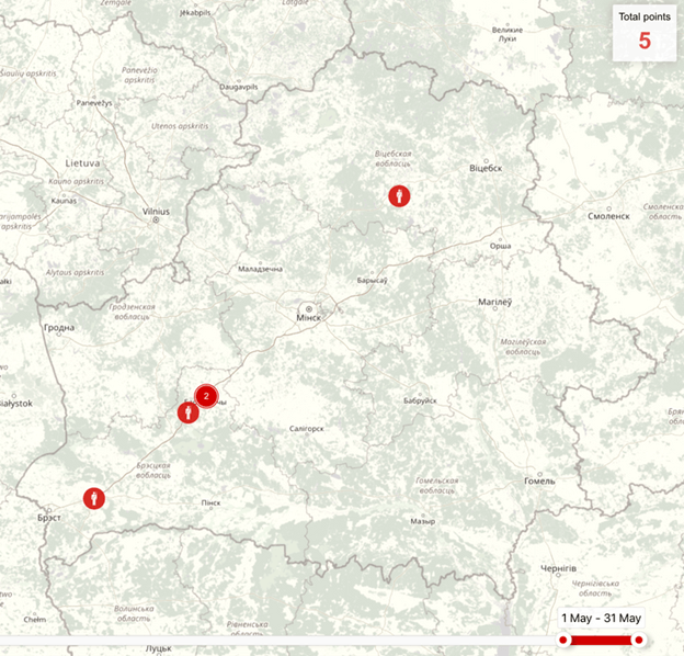 Locations where soldiers of the Russian Armed Forces were spotted in May 2023