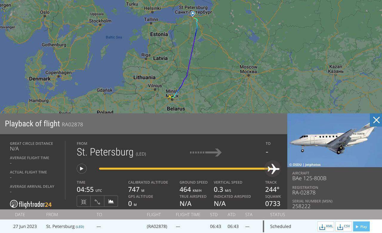 Prigozhin’s plane arrived in Minsk