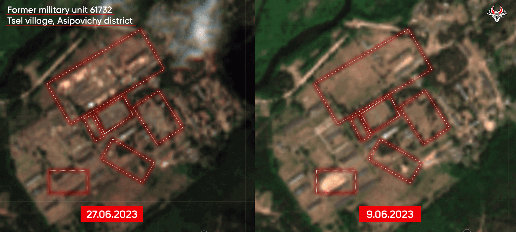 Changes on the territory of the former military unit 61732, Tsel village (Asipovichy district), June 27 and June 9