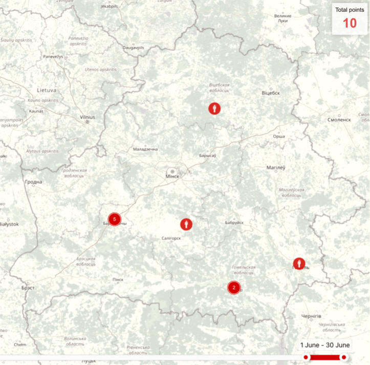 Locations where soldiers of the Russian Armed Forces were spotted in June. 