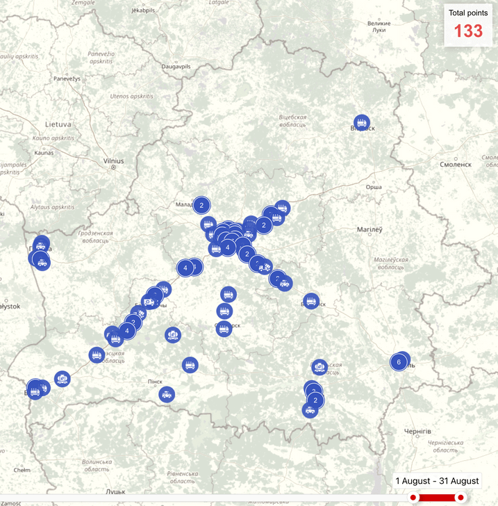 Movements of military equipment of the Belarusian Armed Forces in August.
