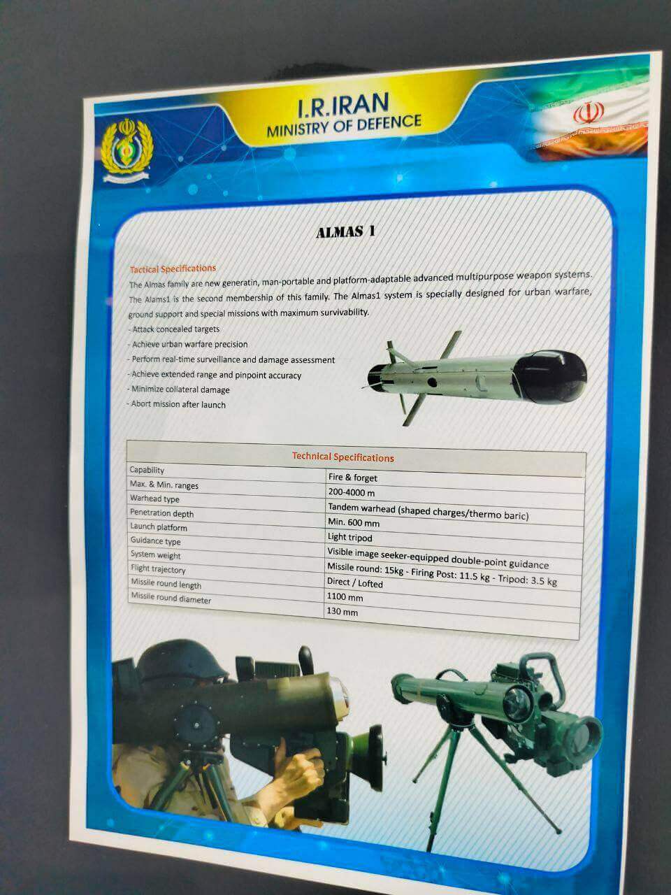 Technical characteristics of the Almas1 anti-tank missile system