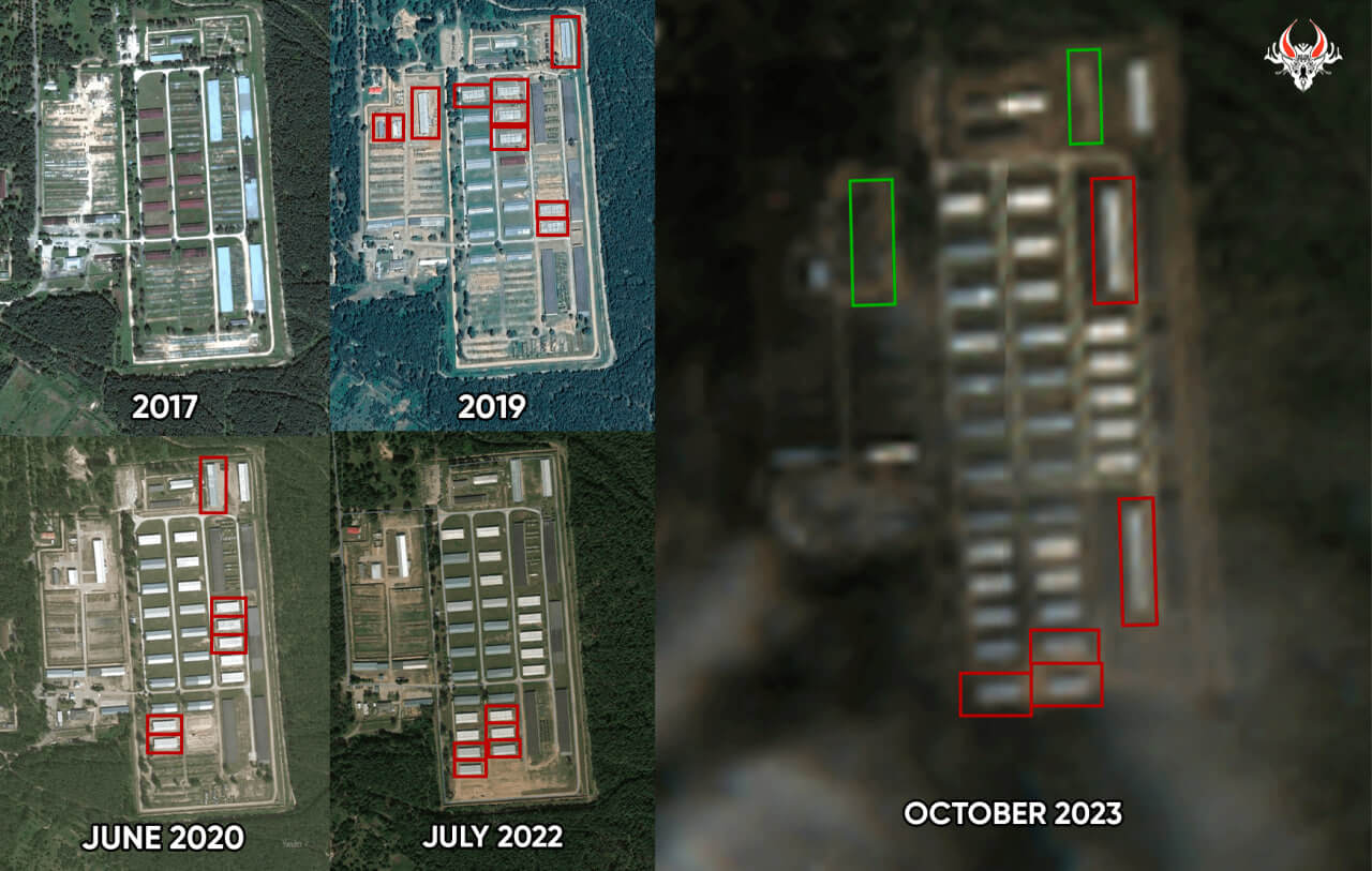Chronology of the construction of canopies at the 969th base. 