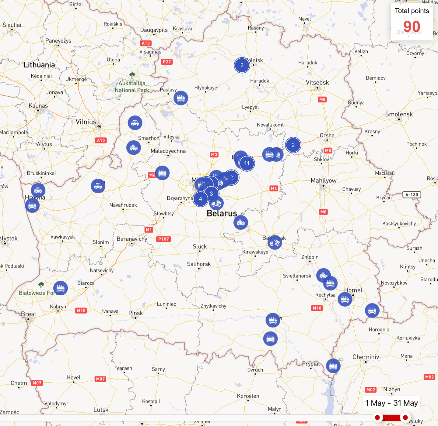 Movements of military equipment of the Belarusian Armed Forces in May