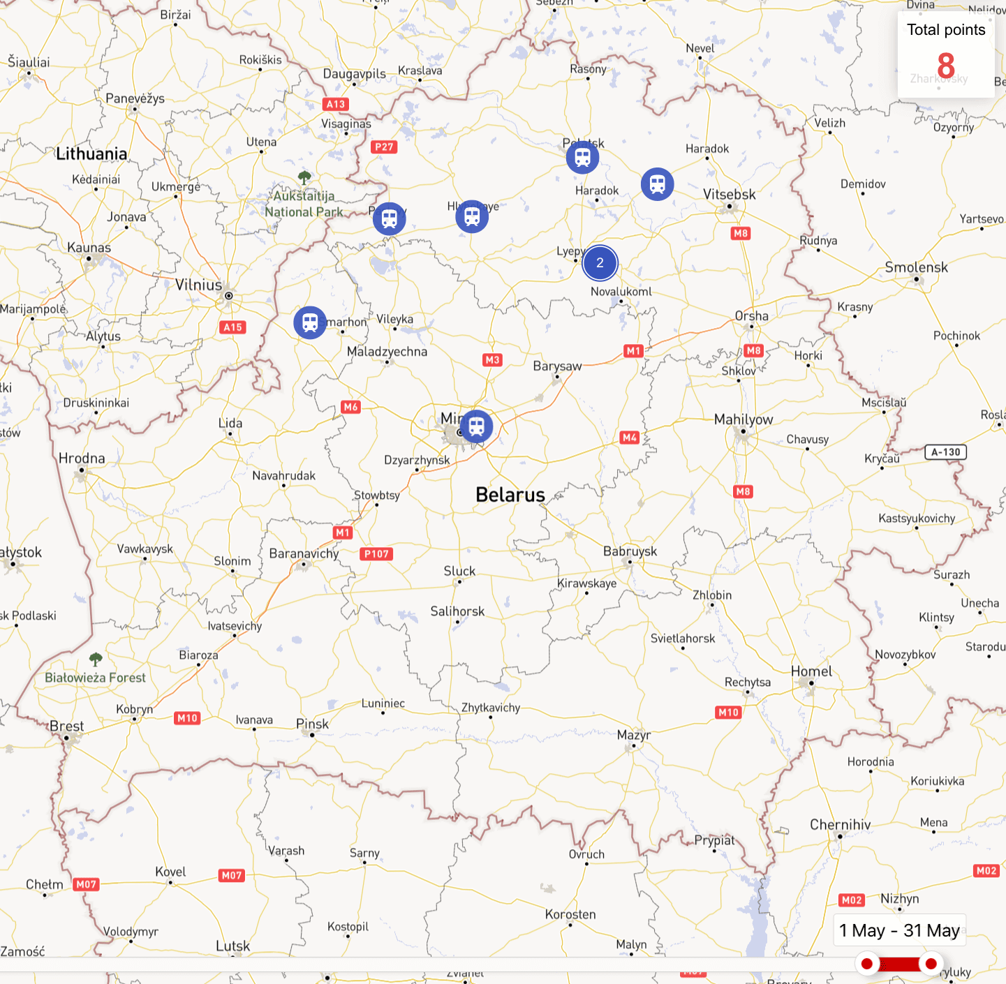 Movements of the Belarusian Armed Forces by rail in May