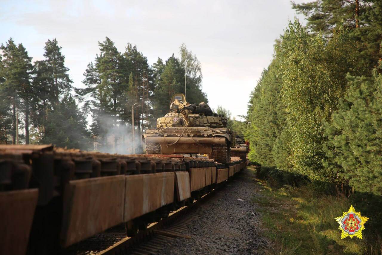 Formation of a military cargo train with equipment of a tank battalion at Barysau station, August 2024