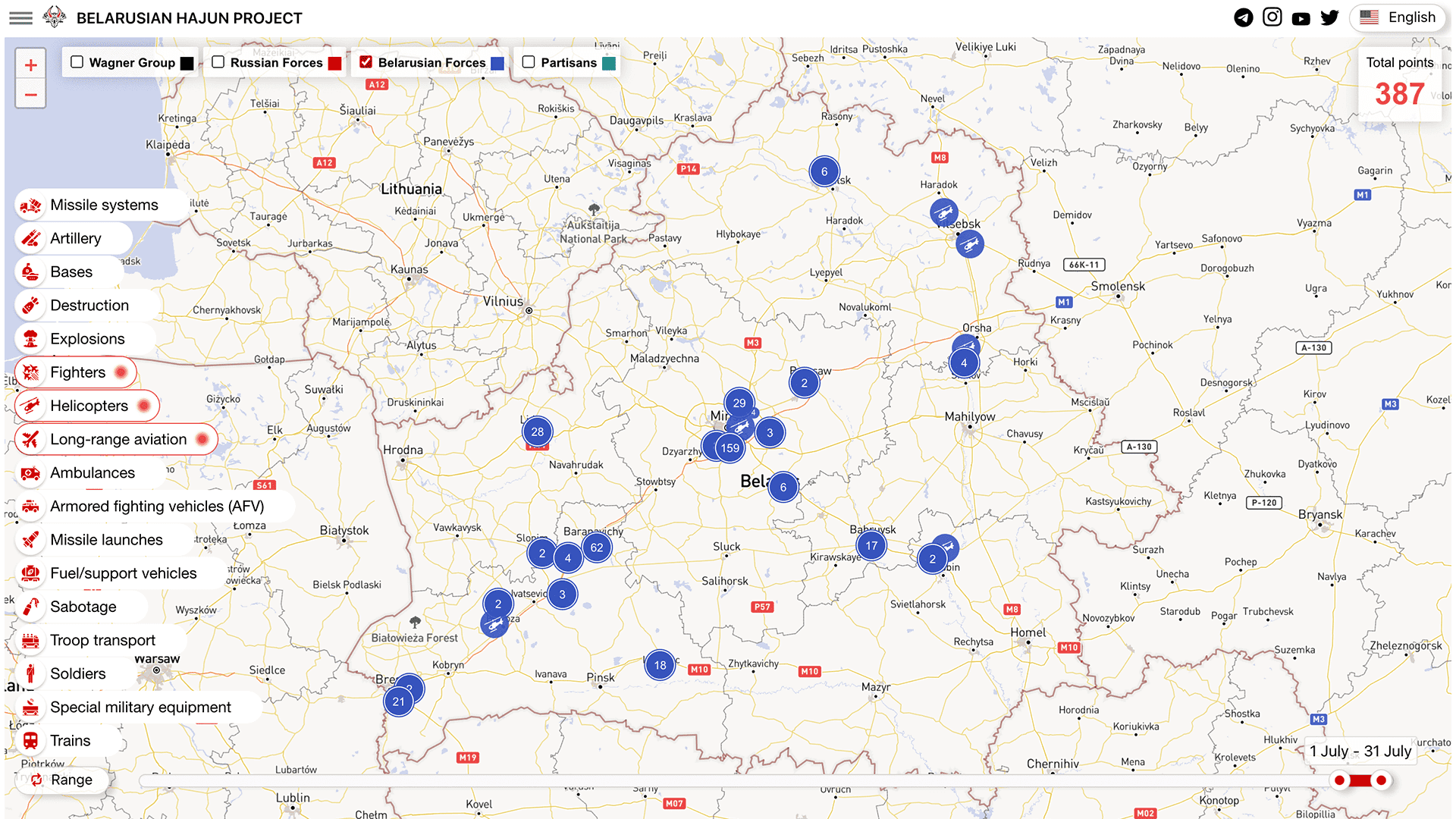 Activity of the Belarusian Air Force in July