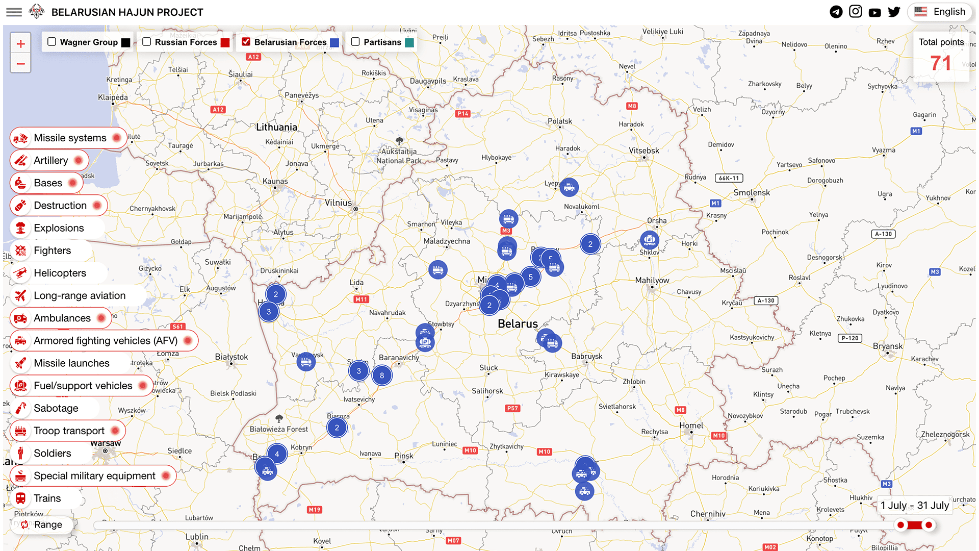 Movements of military equipment of the Belarusian Armed Forces in July